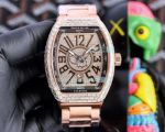 Replica Franck Muller V45 Yachting Full Diamond Rose Gold Watch 